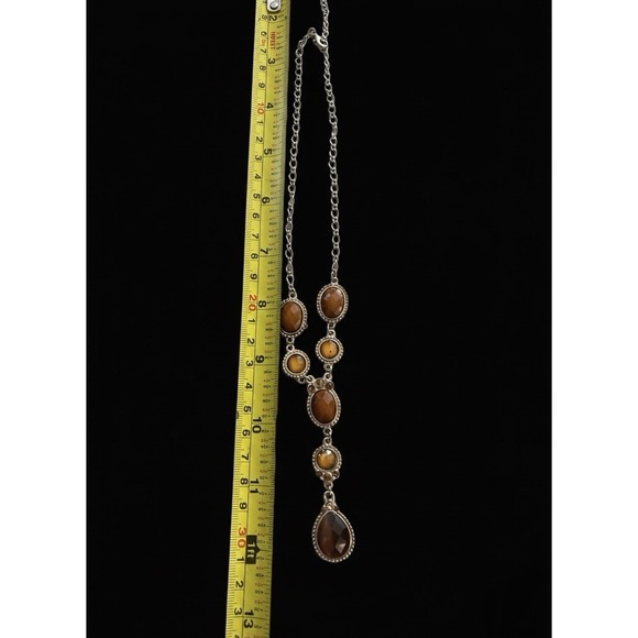 Vintage Style Bronze Tone Amber Statement Necklace teardrop Pendant Jewelry 12" - Picture 6 of 6